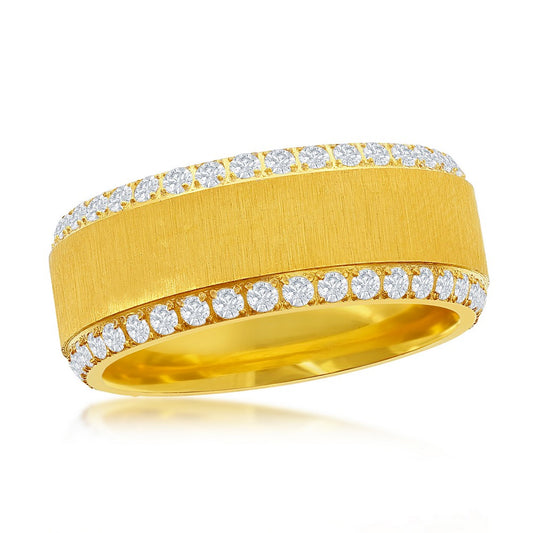 Stainless Steel Double Row CZ Eternity Satin Gold Band Ring