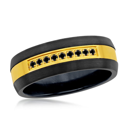 Black & Gold With  Black CZ Tungsten Ring
