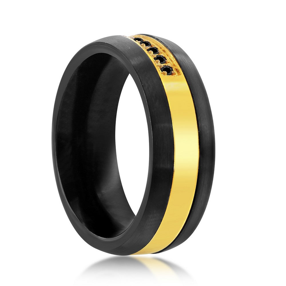 Black & Gold With  Black CZ Tungsten Ring