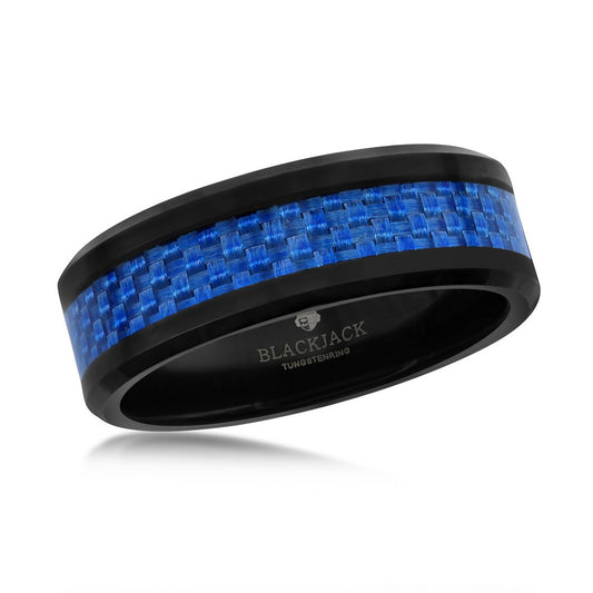 Black Tungsten Ring With  Blue Carbon Fiber