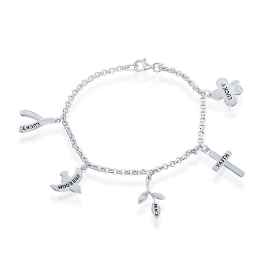 (SPECIAL ORD)Sterling Silver Multi Charm Inspiration CZ Bracelet