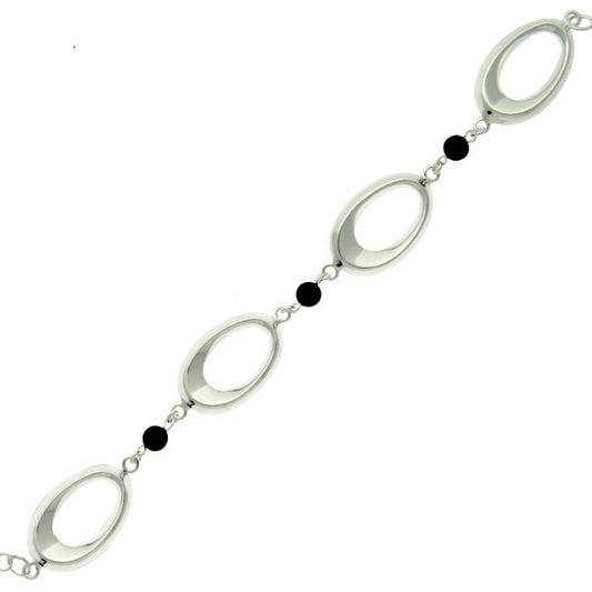 (SPECIAL ORD) Sterling Silver Oval Shape with Onyx Balls Bracelet