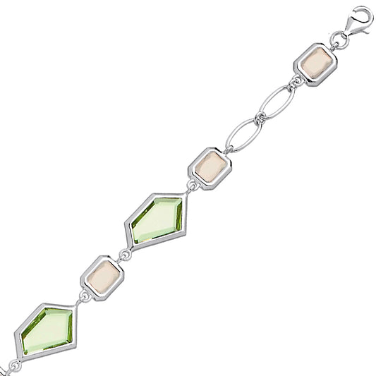 Sterling Silver 7.5 Inch Alternating Peridot and Champagne Oval CZ's Bracelet