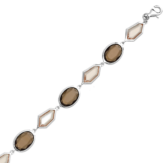 (SPECIAL ORD) Sterling Silver 7.5 Inch Alternating Brown Topaz CZ Ovals and Champagne CZ's Bracelet