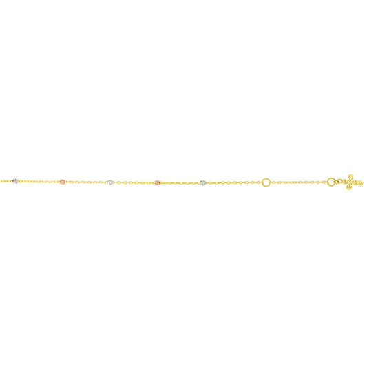 14K Tri-color Gold Diamond Cut Dangle Cross Anklet