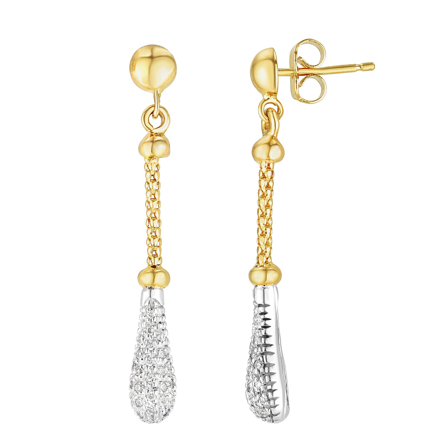 14K Gold Popcorn Teardrop Diamond Earrings