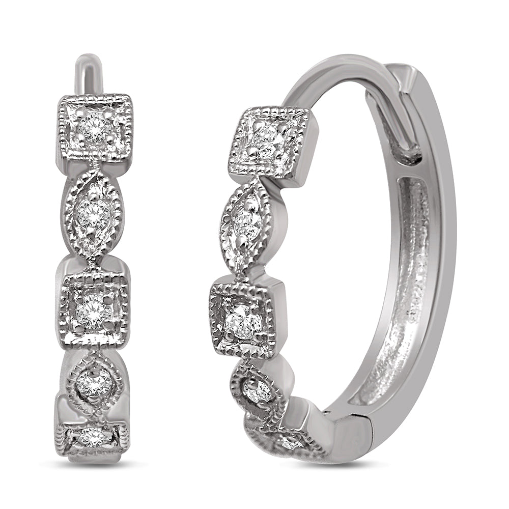 14K White Gold 1/8 Ct.Tw. Diamond  Stackable Hoop Earrings
