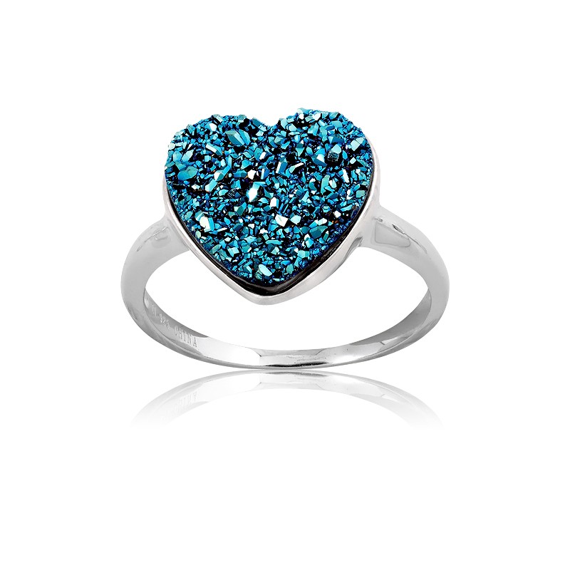 (SPECIAL ORD) Sterling Silver Blue Heart Druzy Ring