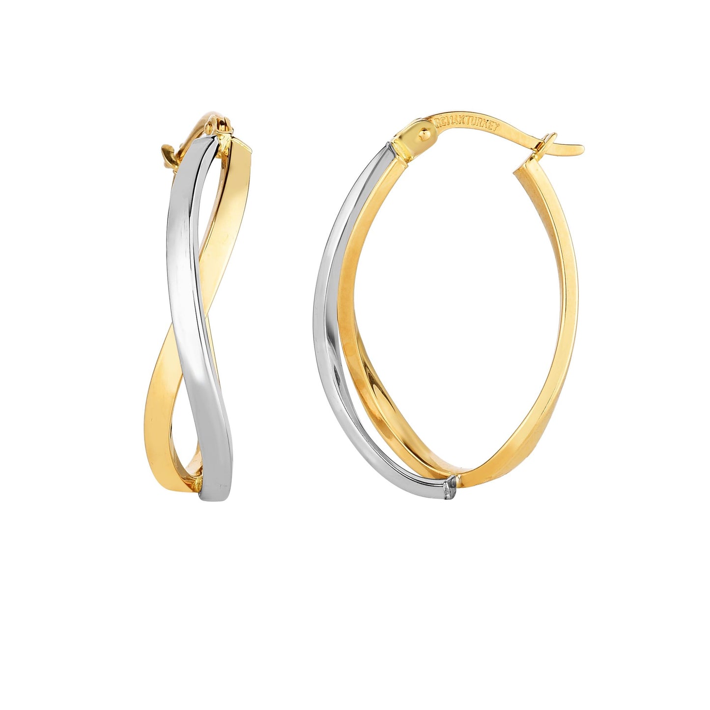 14K Yellow & White Gold Twisted Hoop Earring