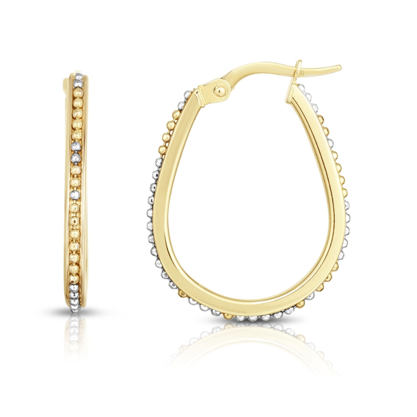 14K Gold Bead Design Hoop Earring