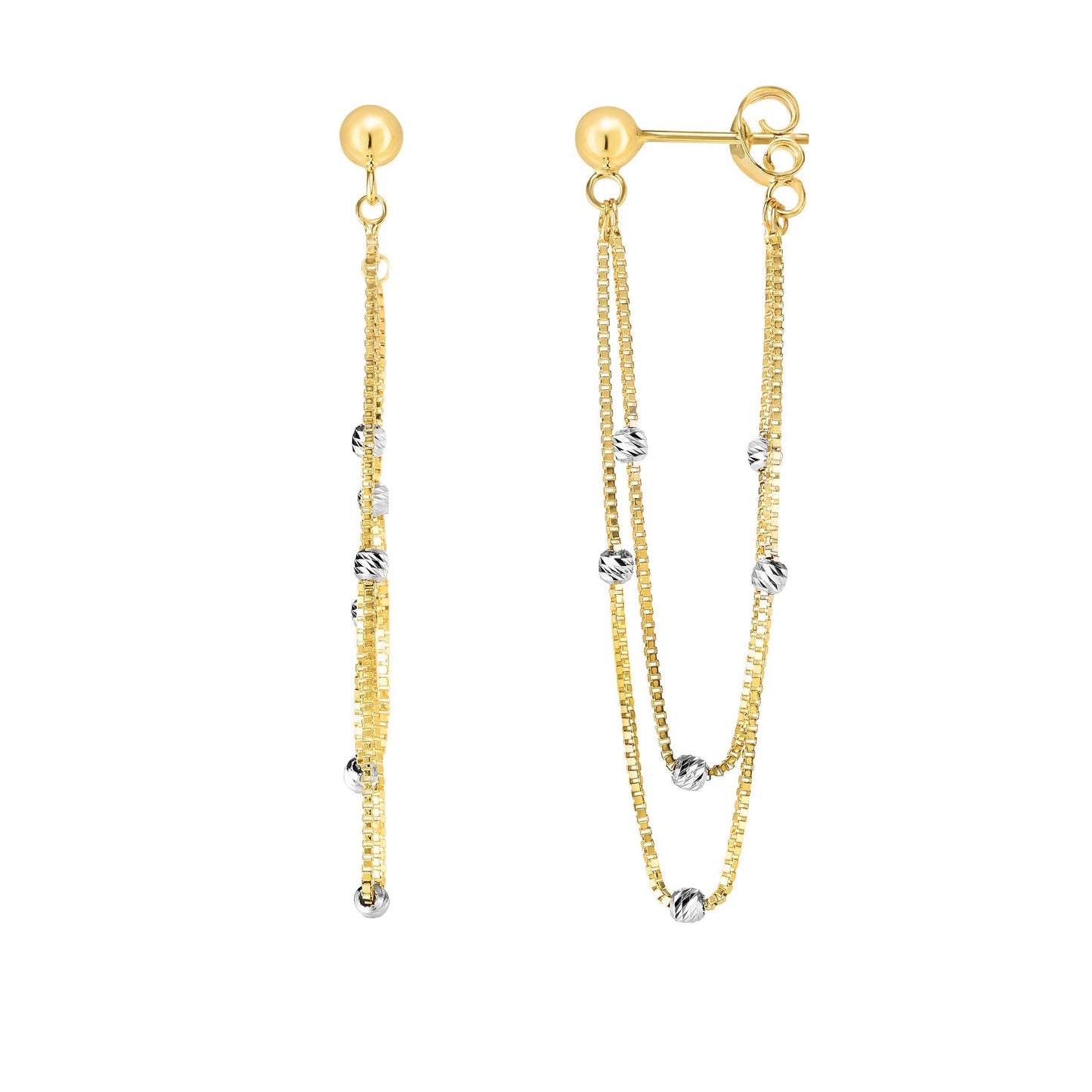 14K Gold Chain & Bead Station Front to Back Drop Earring