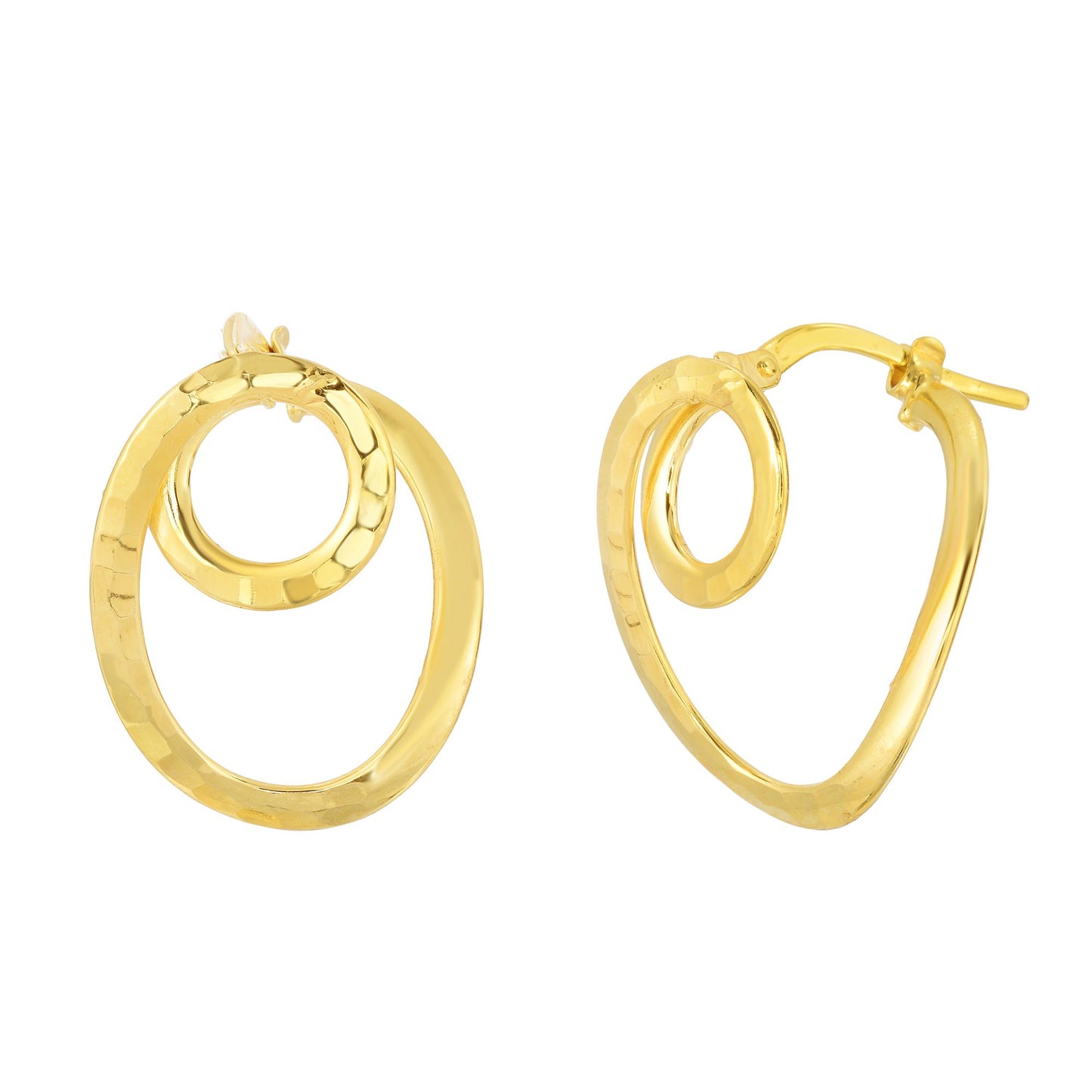 10K Gold Diamond Cut Double Hoop Earring
