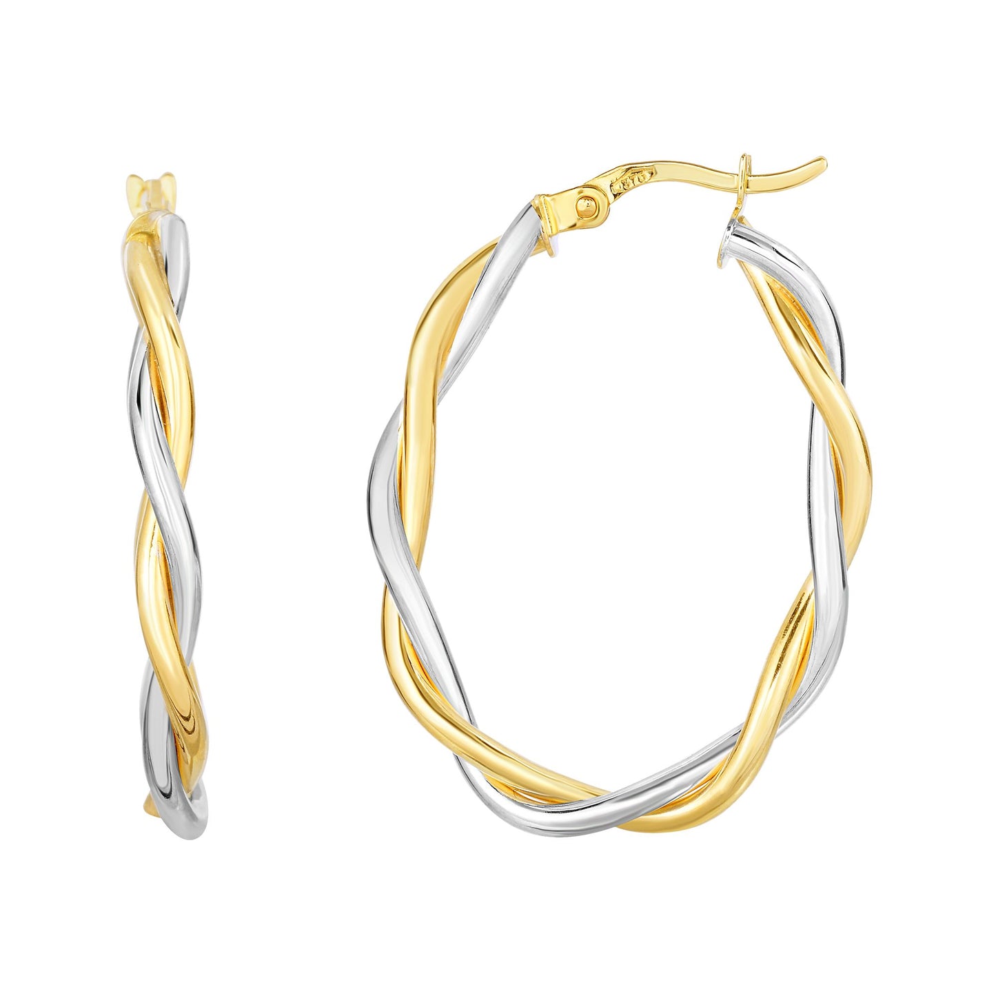 10K Gold Oval Polished Twist Hoop Earring